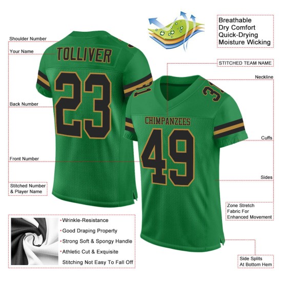 Custom Grass Green Black-Old Gold Mesh Authentic Football Jersey Custom Grass Green Black-Old Gold Mesh Authentic Football Jersey