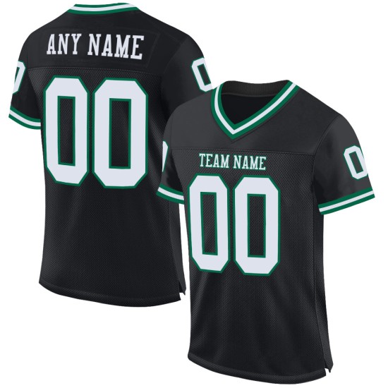 Custom Black White-Kelly Green Mesh Authentic Throwback Football Jersey Custom Black White-Kelly Green Mesh Authentic Throwback Football Jersey